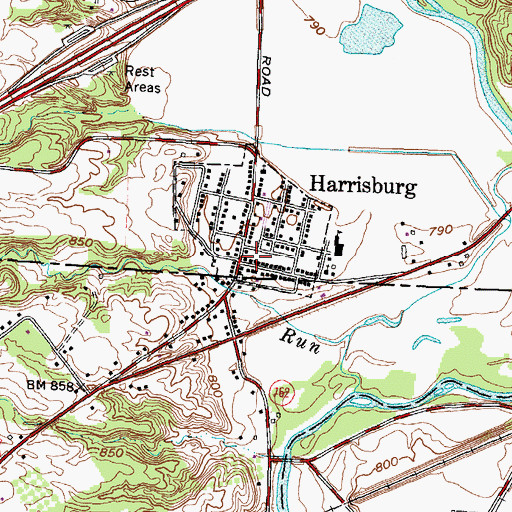 Topographic Map of Harrisburg, OH