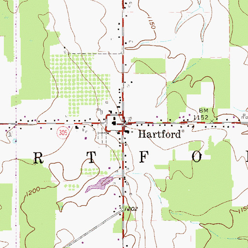 Topographic Map of Hartford, OH
