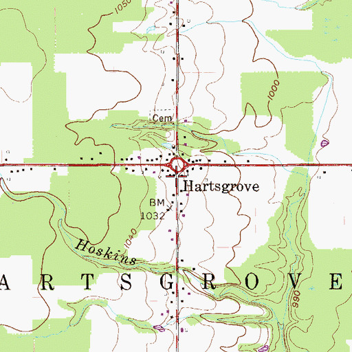 Topographic Map of Hartsgrove, OH