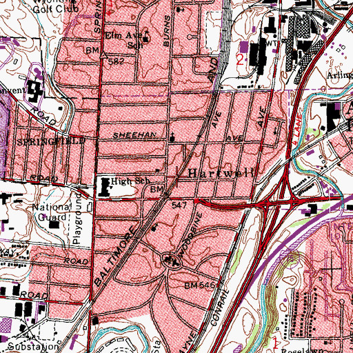 Topographic Map of Hartwell, OH