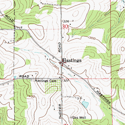 Topographic Map of Hastings, OH
