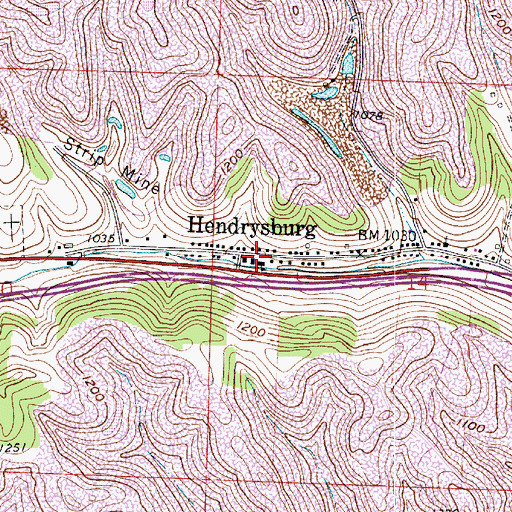 Topographic Map of Hendrysburg, OH