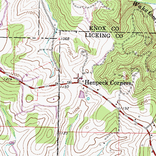 Topographic Map of Henpeck Corners, OH