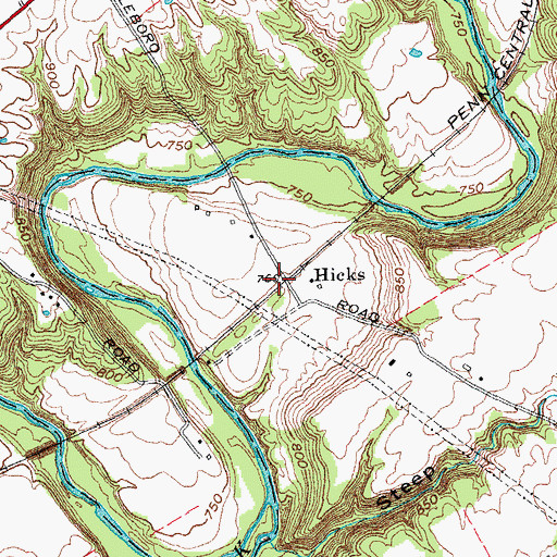 Topographic Map of Hicks, OH