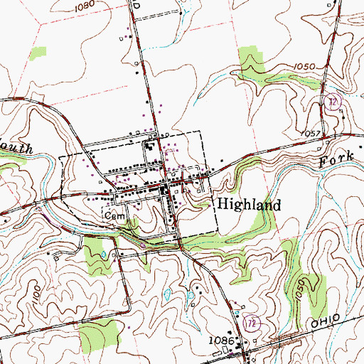 Topographic Map of Highland, OH