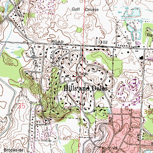 Topographic Map of Hills and Dales, OH