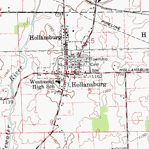 Topographic Map of Hollansburg, OH