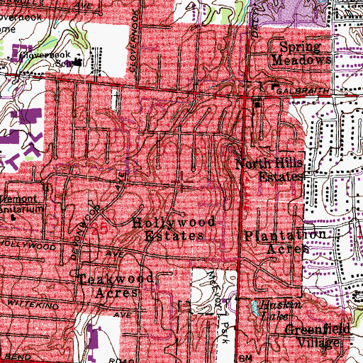 Topographic Map of Hollywood Estates, OH