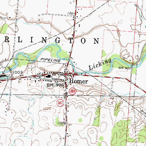 Topographic Map of Homer, OH