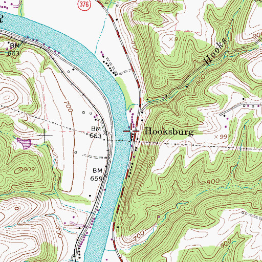 Topographic Map of Hooksburg, OH