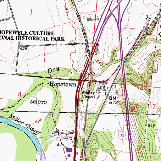 Topographic Map of Hopetown, OH