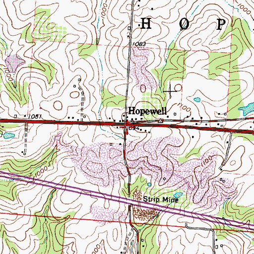 Topographic Map of Hopewell, OH