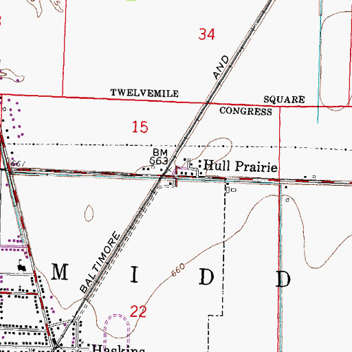 Topographic Map of Hull Prairie, OH