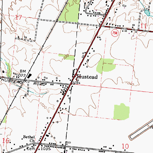 Topographic Map of Hustead, OH