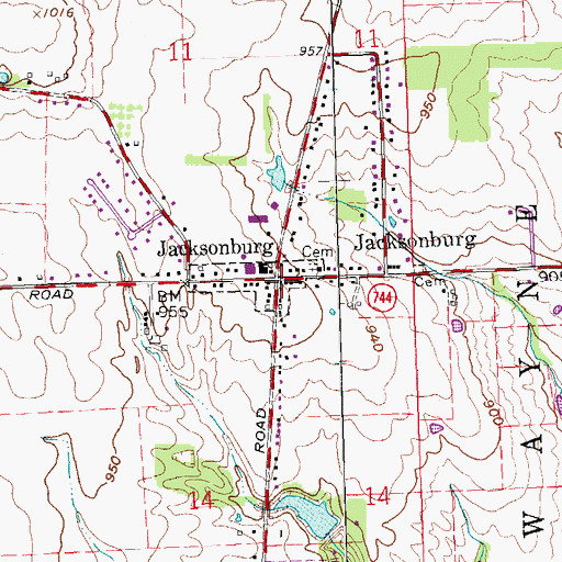 Topographic Map of Jacksonburg, OH