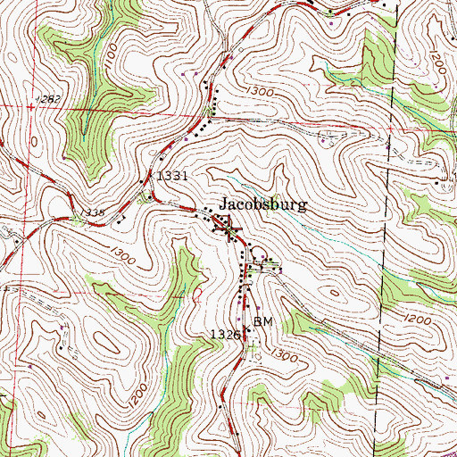 Topographic Map of Jacobsburg, OH