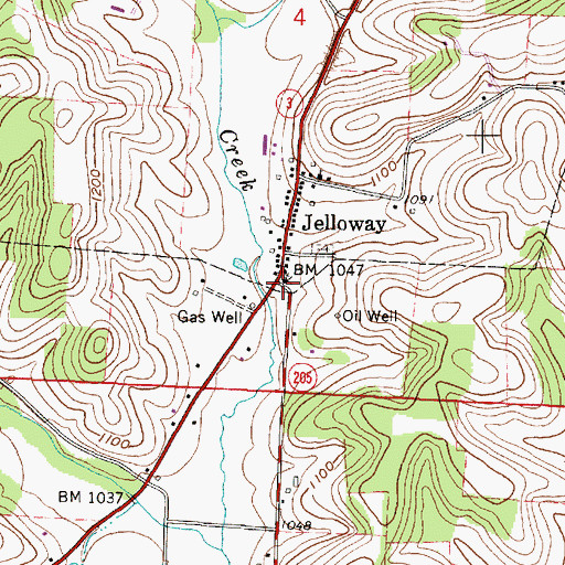 Topographic Map of Jelloway, OH