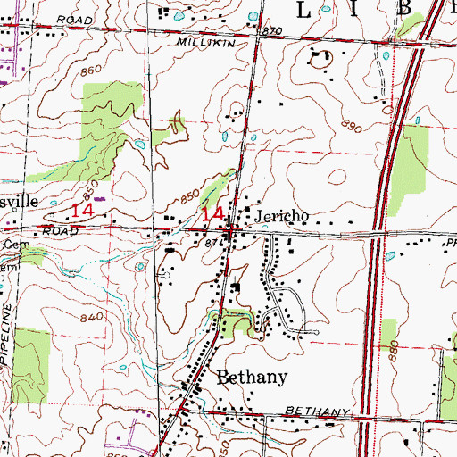 Topographic Map of Jericho, OH