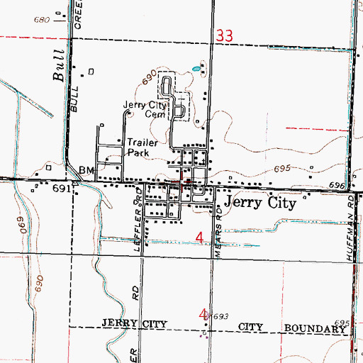 Topographic Map of Jerry City, OH