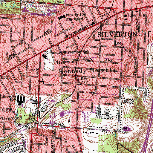 Topographic Map of Kennedy Heights, OH