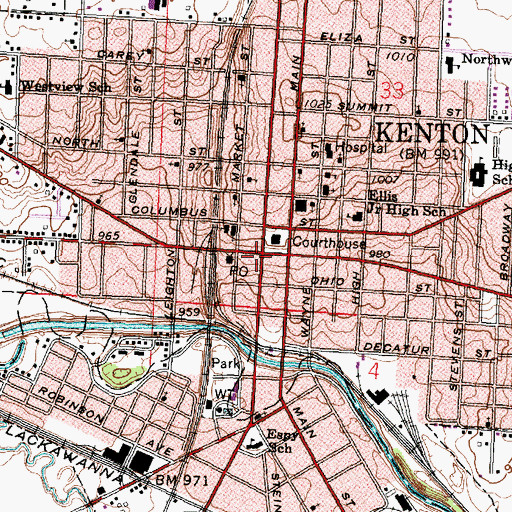 Topographic Map of Kenton, OH