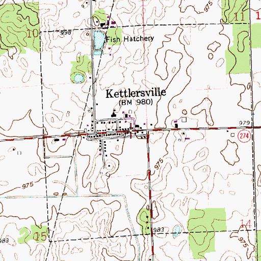 Topographic Map of Kettlersville, OH