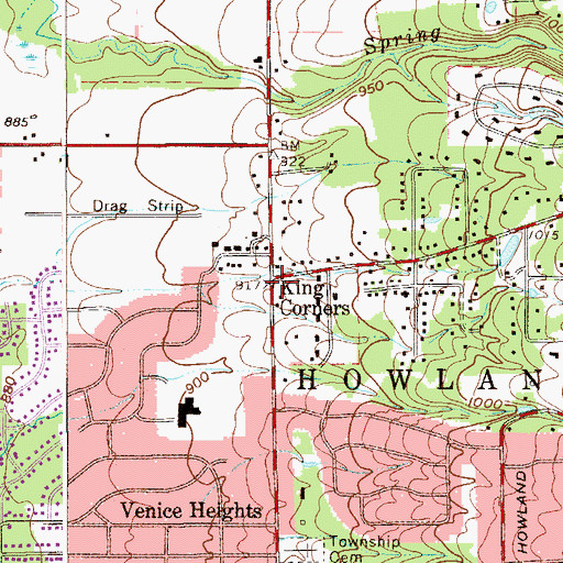 Topographic Map of King Corners, OH