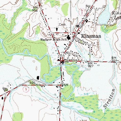 Topographic Map of Kinsman, OH
