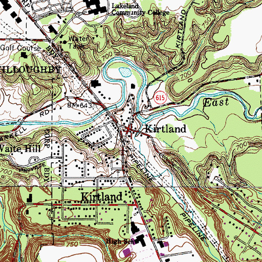 Topographic Map of Kirtland, OH