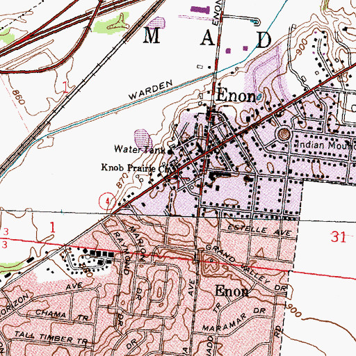 Topographic Map of Knob Prairie Church, OH