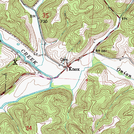 Topographic Map of Knox, OH