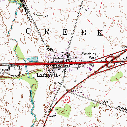 Topographic Map of Lafayette, OH