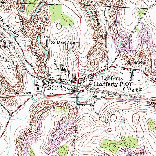 Topographic Map of Lafferty, OH