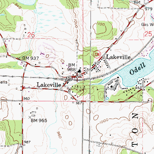 Topographic Map of Lakeville, OH