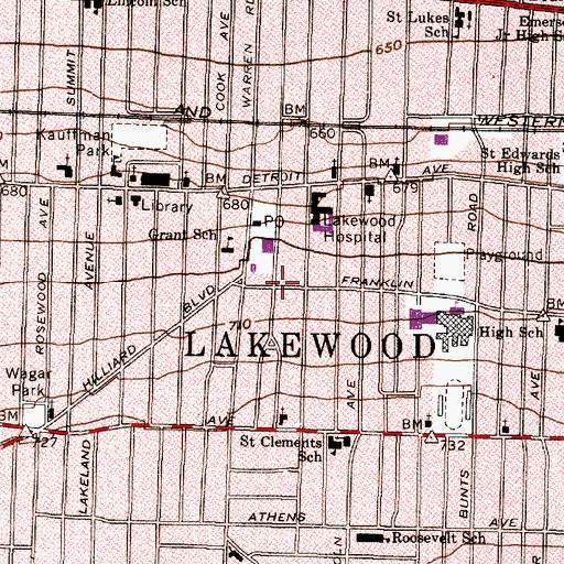 Topographic Map of Lakewood, OH