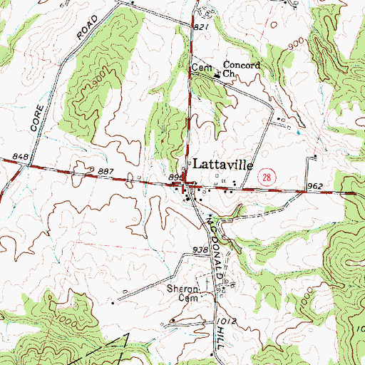 Topographic Map of Lattaville, OH