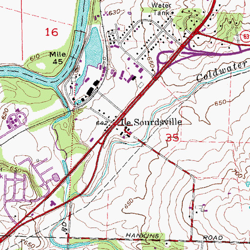 Topographic Map of Le Sourdsville, OH