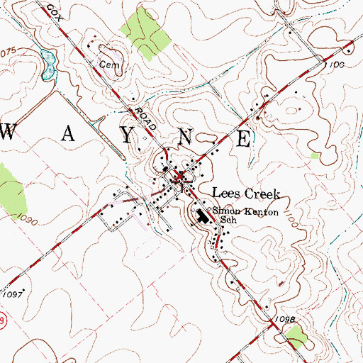 Topographic Map of Lees Creek, OH