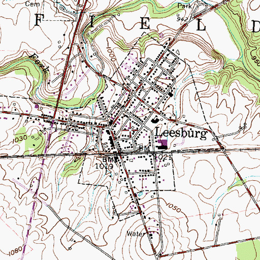 Topographic Map of Leesburg, OH