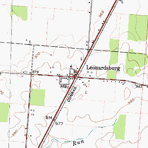 Topographic Map of Leonardsburg, OH