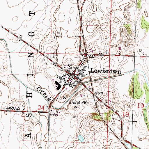 Topographic Map of Lewistown, OH