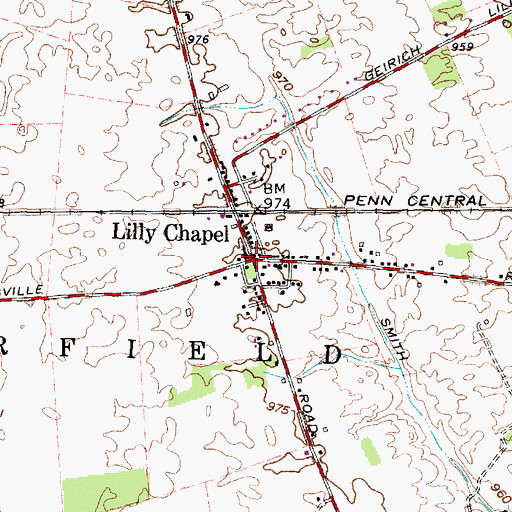 Topographic Map of Lilly Chapel, OH