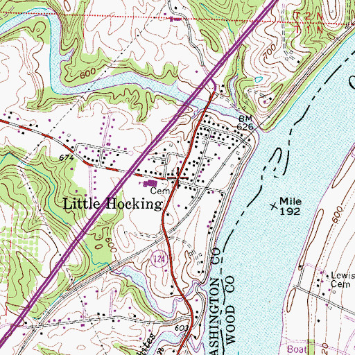 Topographic Map of Little Hocking, OH