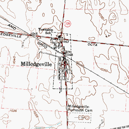 Topographic Map of Milledgeville, OH