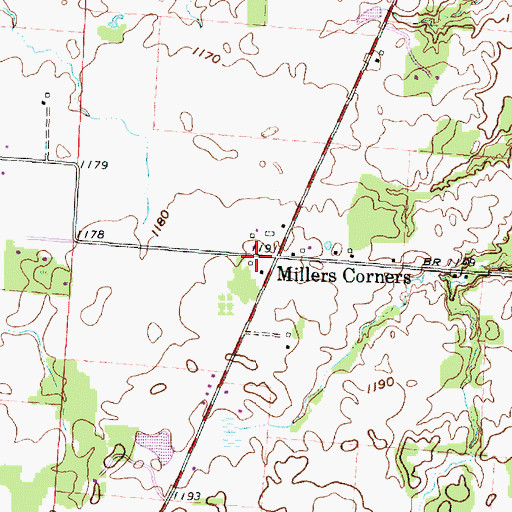 Topographic Map of Millers Corners, OH