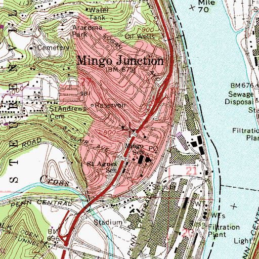 Topographic Map of Mingo Junction, OH