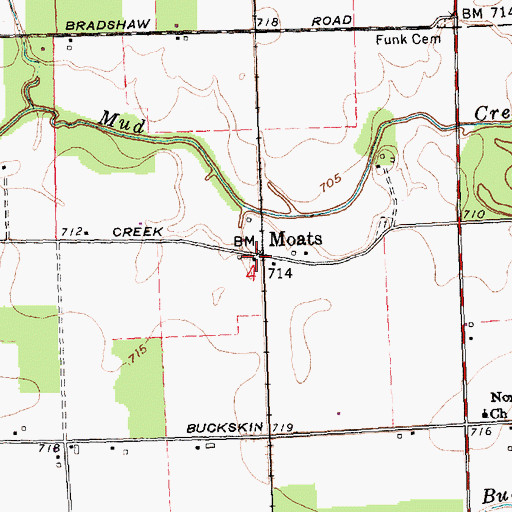 Topographic Map of Moats, OH