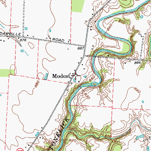 Topographic Map of Modest, OH
