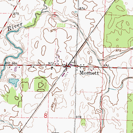 Topographic Map of Monnett, OH