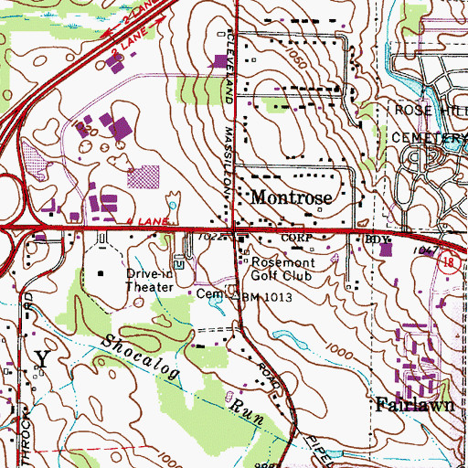 Topographic Map of Montrose, OH